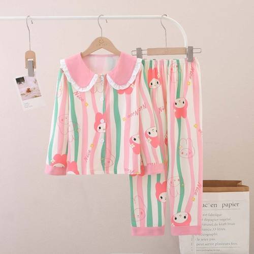 日系春秋儿童睡衣女童装洋气可爱娃娃领长袖家居服套装中大童同款 - 图2