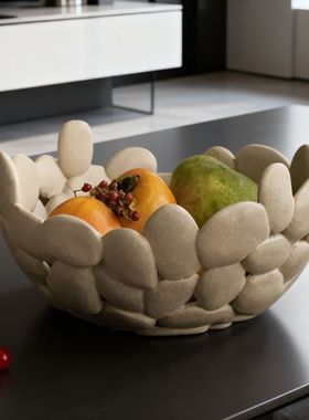 鹅卵石果盘简约现代创意鹅卵石镂空果盘样板间家居客厅茶几桌面水