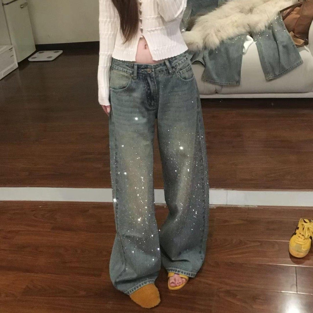 2026年璀璨满天星河烫砖秋冬阔腿秋冬女牛仔裤高腰宽松显瘦高级感,淘宝优惠券,粉丝福利购,淘宝优惠卷