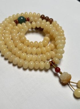 奶黄菩提子108颗手串莲花奶豆菩提根手链男女文玩国风念佛珠项链