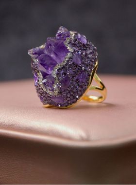 不计成本！支持复检！天然原石紫水晶项链毛衣链三件套原矿饰品