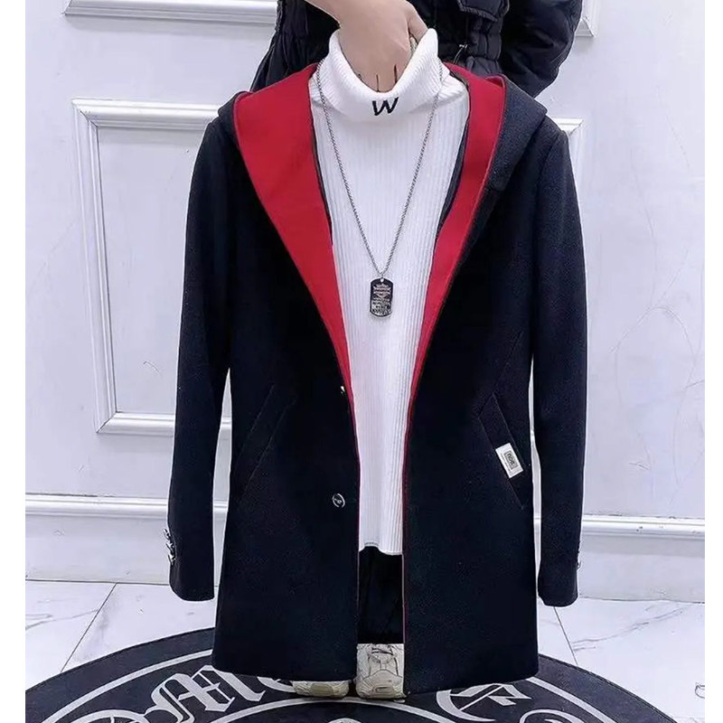 2023 New Winter Jacket Men's Windbreaker Korean Style Trendy Versatile Internet Celebrity Hooded Mid-Length Woolen Coat for Men