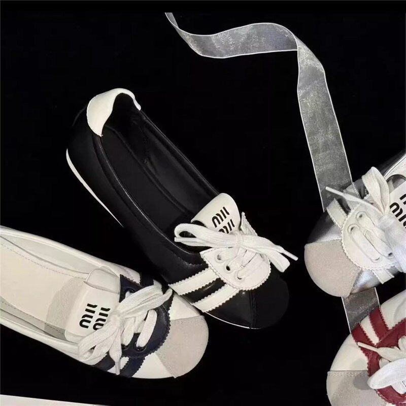 法式芭蕾运动鞋女平底2024夏季新款系带透气一脚蹬小白鞋时尚单鞋,淘宝优惠券,粉丝福利购,淘宝优惠卷