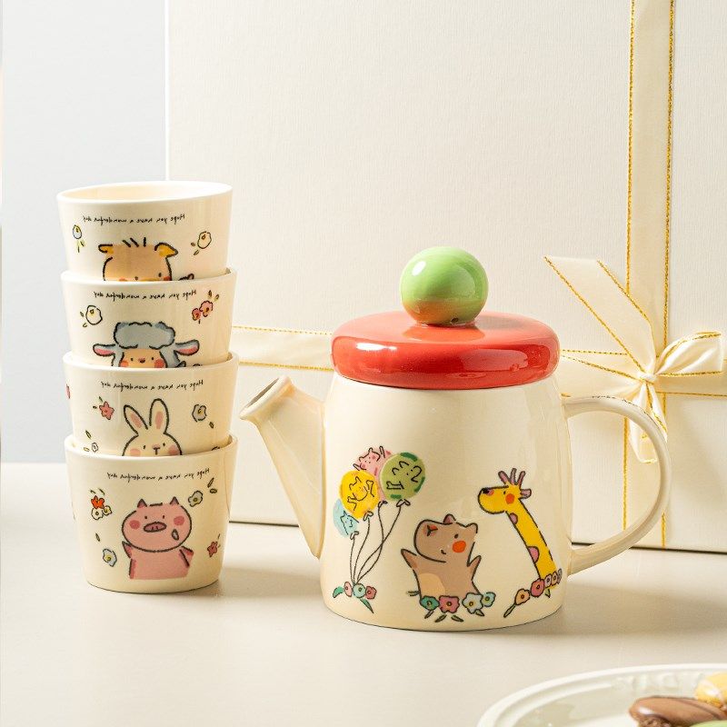 卡通可爱陶瓷茶具套装家用泡茶杯壶小众下午茶养生花茶壶送礼物,淘宝优惠券,粉丝福利购,淘宝优惠卷