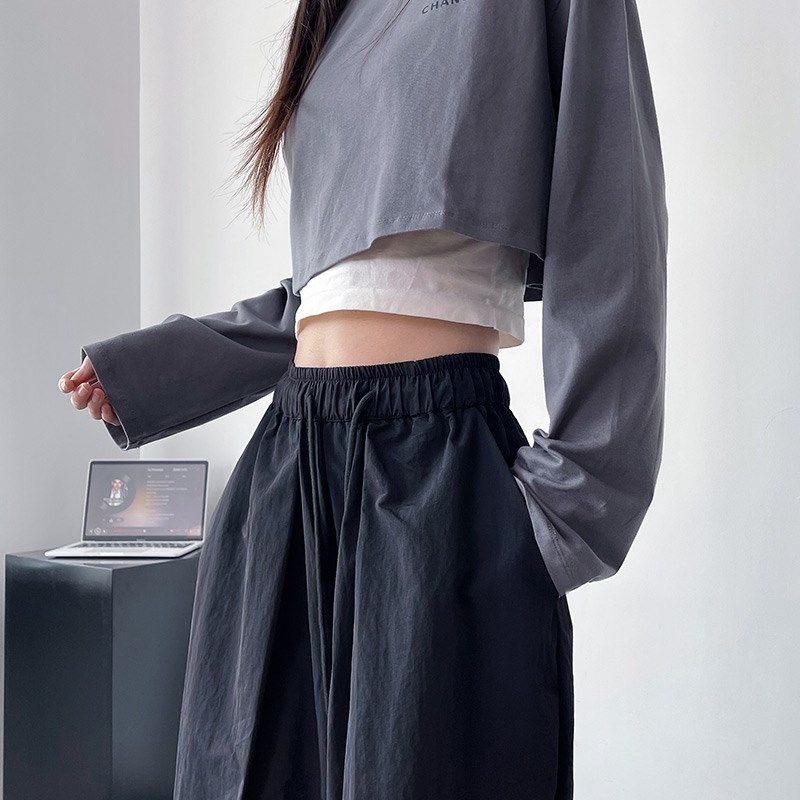 宽松显瘦休闲裤女早秋大码胖mm高腰抽绳工装裤梨形身材百搭阔腿裤,淘宝优惠券,粉丝福利购,淘宝优惠卷