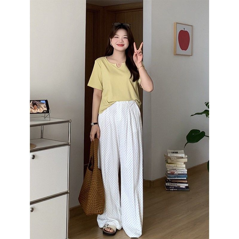 微胖的喵喵 大码女装梨形mm初夏穿搭休闲显瘦高腰波点阔腿裤 2190,淘宝优惠券,粉丝福利购,淘宝优惠卷