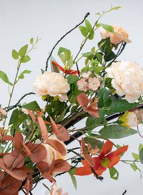 欧式橘色田园风格花艺拱门摄影背景室内装饰布置墙面美陈仿真花艺