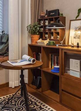 实木组合书柜桌面收纳柜中古色电视柜卧室小户型储物柜客厅边柜