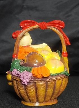 小叶黄杨木彩绘丰收提篮木雕工艺品家居办公桌面车摆件把玩件