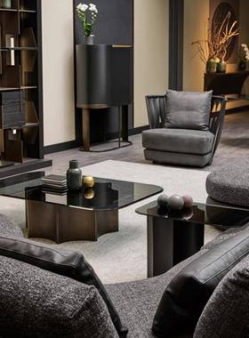 意式极简钢化玻璃长方形茶几现代简约网红爆款设计师高档轻奢茶几