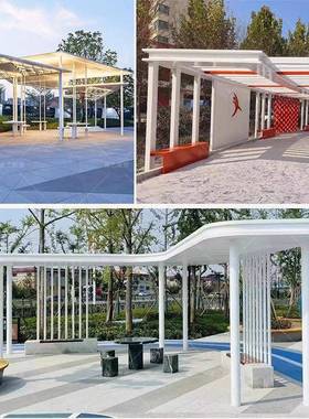 大型不锈钢廊架户外铝板长廊古建凉亭园林钢结构景观亭不锈钢廊架