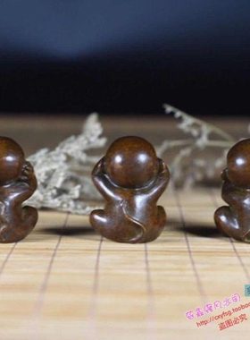 手工仿古实心紫铜日式茶宠小物件 不听不看不说三不猴茶道小摆件