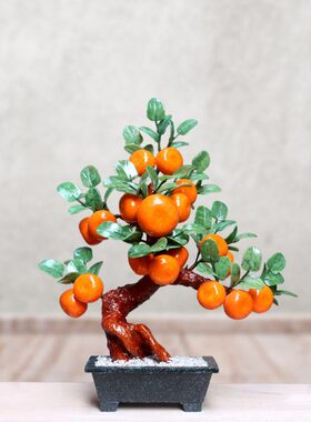 新中式风格玉石大号18桔子橘子树摆件客厅室内中国风电视柜装饰品