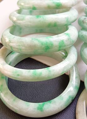 【带证】翡翠A货手镯细糯种水阳绿飘花满绿天然玉石手镯圈口52-60