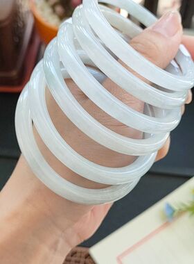 【顺丰包邮】翡翠A货细糯糯冰种水冰润冰绿细圆条叮当镯翡