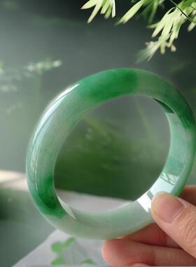 【顺丰包邮】高冰阳绿翡翠手镯老坑正品冰润飘花天然玉镯女款附收