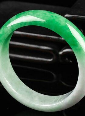 【带证】【天然玉石】缅甸翡翠手镯玉手镯玉镯女半山半水飘绿半绿