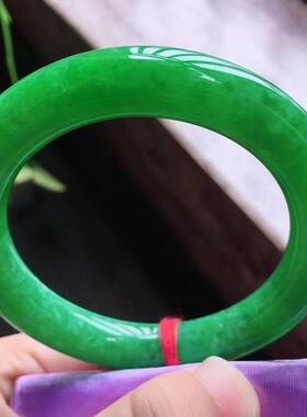 【带证】缅甸老坑帝王绿翡翠冰糯种满绿圆条手镯翡翠处理生日送礼