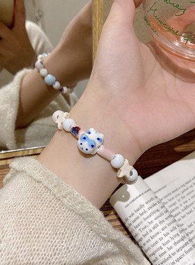 多巴胺彩色串珠甜美少女手串夏日小众设计可爱猫咪手链高级感手饰