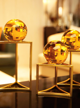 轻奢招财黄色水i晶球摆件家居客厅电视柜酒柜书房办公室桌面装饰