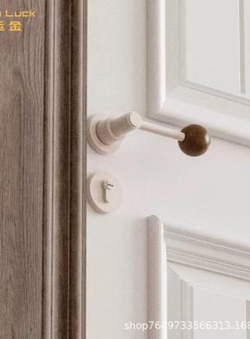 原木风卧室门锁家用木门胡桃木房门锁磁吸静音室内房间复古门把手