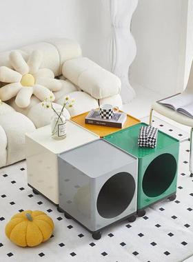 简约收纳置物架书架多层亚克力卧室床头柜储物带轮可移动沙发边几