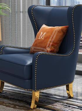 轻奢单人沙发老虎椅高背椅美式小户型北欧简约沙发椅休闲椅子客厅
