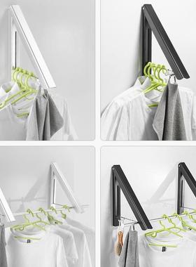 壁挂式折叠晾衣架铝制隐形伸缩晾衣杆洗衣房晾衣架室内户外晒衣架