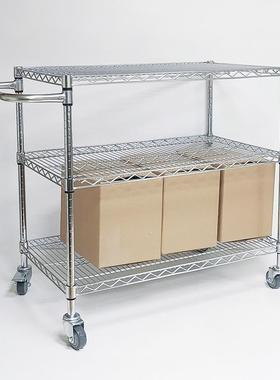 双层三层镀铬线网物料手推车分拣货车间周转车不锈钢防静电带刹车