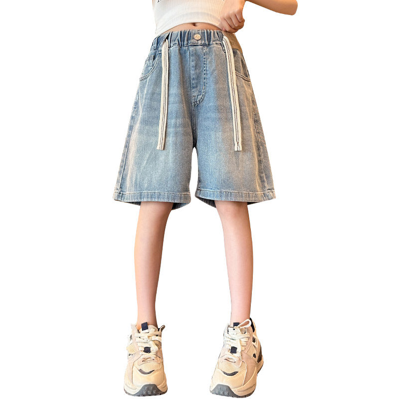 女童牛仔短裤2023夏季外穿薄款五分裤女大童宽松中裤洋气阔腿裤子,淘宝优惠券,粉丝福利购,淘宝优惠卷