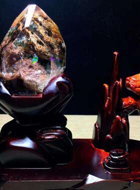 天然巴西幽灵彩幽灵聚宝盆千层山绿幽灵金字塔全包裹原石摆件