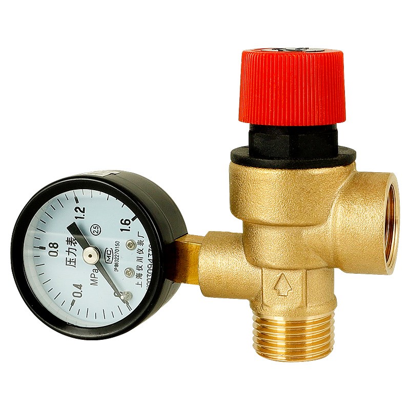 All-copper inner and outer wire safety valve K solar angle type 4-point water heater water pipe with pressure gauge automatic pressure relief and drainage