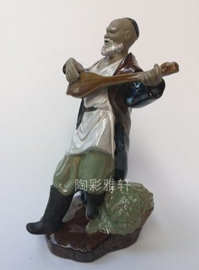 石湾陶瓷公仔人物客厅桌面送礼家居装饰摆件手工艺弹琴丰收颂