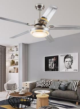 美式不锈钢餐厅吊扇灯古铜铁叶客厅卧室风扇吊灯LED大风力风扇灯