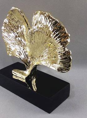 欧式树脂工艺品摆件电度银杏叶创意简约桌面现代家居装饰品