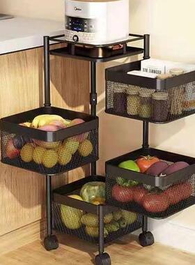 厨房蔬菜置物架多层落地圆形可旋转菜篮子水果转角沥水水槽带滑轮