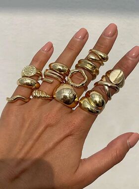 PuRui 14Pcs/Set Retro Creative Silver Color Rings for Women