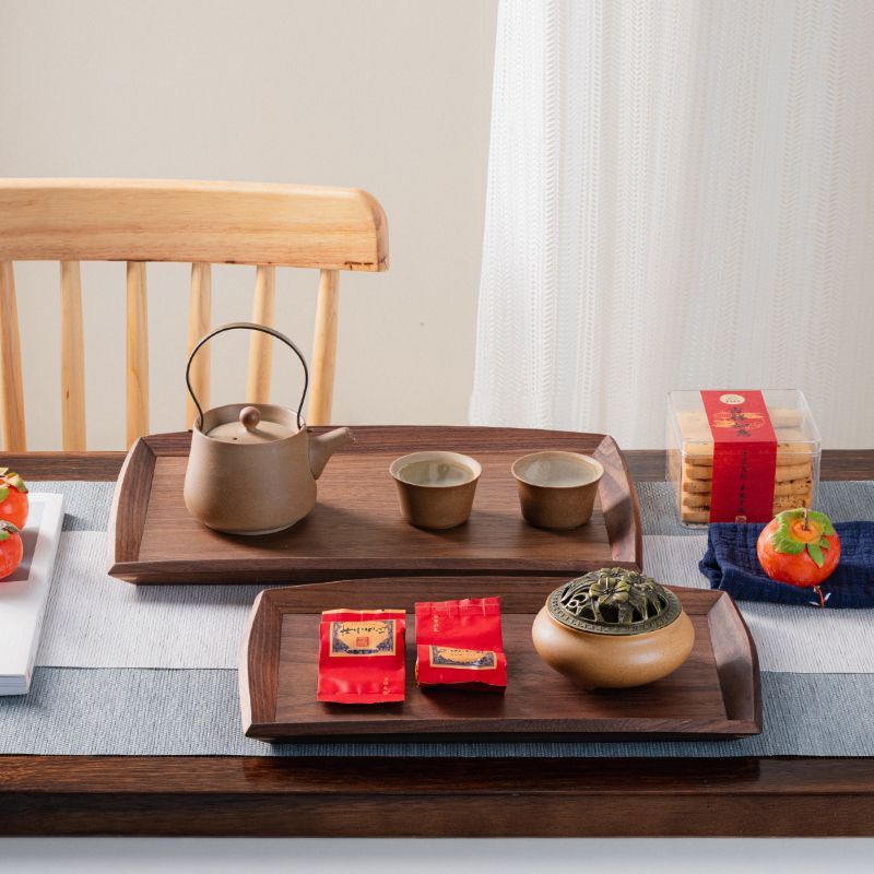 黑胡桃木长方形酒店餐盘餐厅端菜盘日式茶盘实木水果盘子木质托盘 - 图3