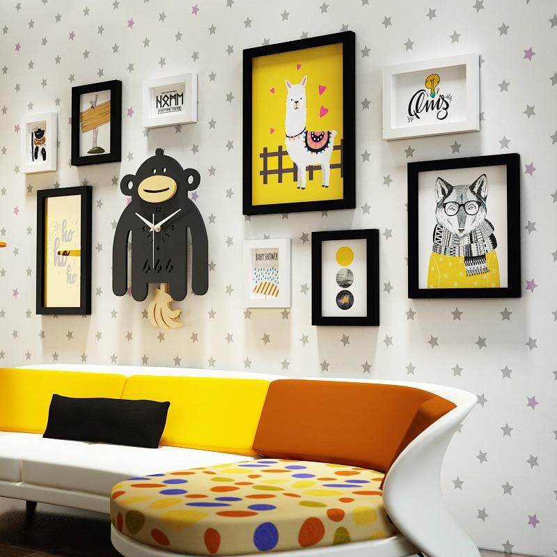 实木_7172_卡通实木照片墙大猩猩组合装饰相框摇摆真钟表可换相片,淘宝优惠券,粉丝福利购,淘宝优惠卷