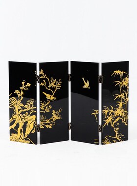 新中式花鸟仙鹤装饰画电视柜摆件复古玄关柜边柜可折叠屏风小摆画