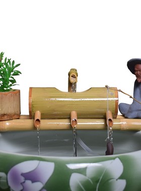 鱼缸流水器循环养鱼系统竹流水石槽假山造景水缸创意摆件喷泉配件