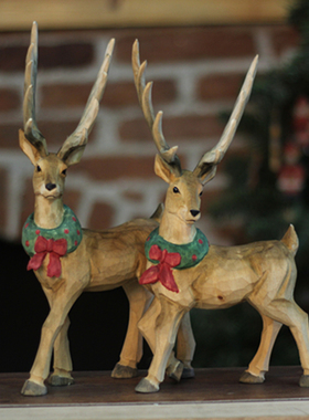 实木手工雕刻鹿圣诞节日礼品家居创意现代简约客厅桌面摆件