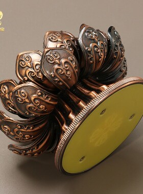 转式手摇转座筒底座合金莲花底金藏族家用手藏金轮底托摆件装饰品