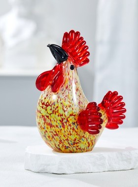 琉璃咕咕鸡玻璃公鸡琉璃鸡摆件鸡大公鸡生肖鸡彩色五彩鸡造型