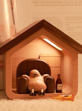 摆烂鸭小夜灯/创木工坊实木床头起夜灯氛Q围灯摆件创意礼品