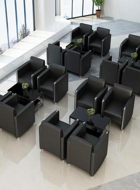 4s店展厅办公室单人沙发组合简约黑色真皮沙发茶几组合接待室