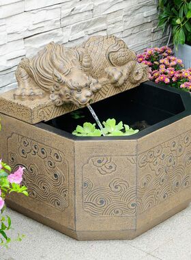 户外庭院鱼缸水循环花园水池造景装饰仿石雕吸水兽蚣腹鱼池摆件厂