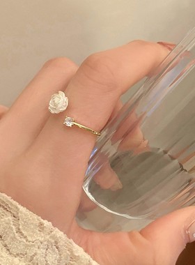 奥特莱斯清仓特价捡漏山茶花戒指女开口可调节小众设计高级感指戒