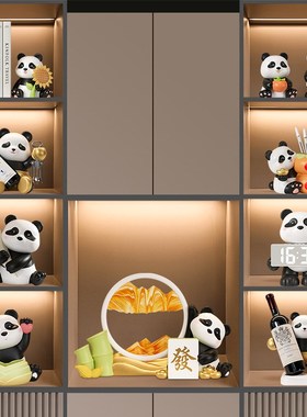 创意入户玄关熊猫公仔托盘钥匙收纳I摆件置物家居装饰品树脂品