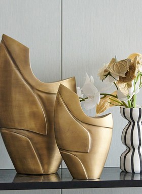 现代简约金属树叶造型雕刻异型玄关艺术摆件抽象银色兔子装饰摆设